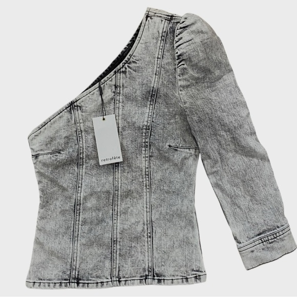 Retrofete Light Acid Wash One Sleeve Moira Top NWT Size XS - Picture 4 of 11